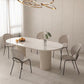 Contemporary Dining Table White Sintered Stone Double Pedestal Desk Oval 63"L x 33.5"W x 29.5"H Without Chairs Clearhalo 'Dining Tables & Seating' 'Dining Tables' 'dining_table' 'furn' 'furn_dining_table' 'Furniture' 'Kitchen & Dining Furniture' 6266586