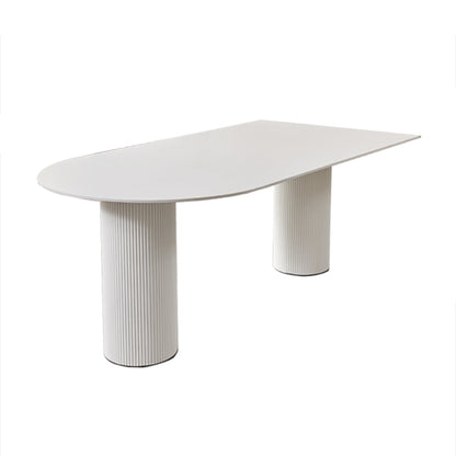 Contemporary Dining Table White Sintered Stone Double Pedestal Desk Free Form Without Chairs Clearhalo 'Dining Tables & Seating' 'Dining Tables' 'dining_table' 'furn' 'furn_dining_table' 'Furniture' 'Kitchen & Dining Furniture' 6266587