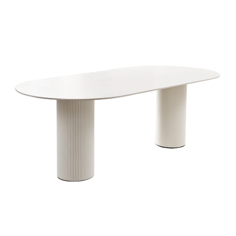 Contemporary Dining Table White Sintered Stone Double Pedestal Desk Oval 78.7"L x 35.4"W x 29.5"H Without Chairs Clearhalo 'Dining Tables & Seating' 'Dining Tables' 'dining_table' 'furn' 'furn_dining_table' 'Furniture' 'Kitchen & Dining Furniture' 6266588