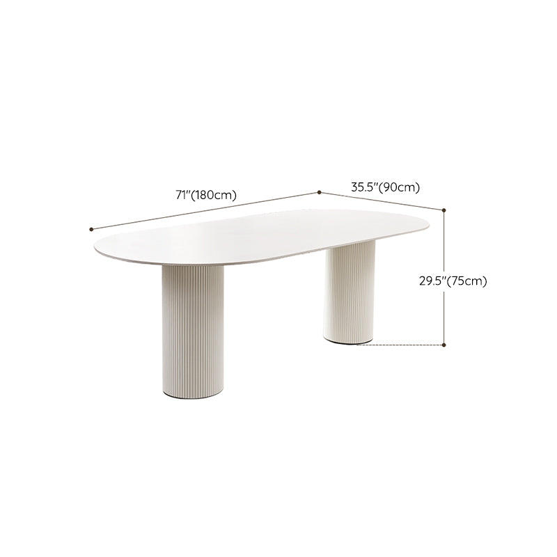 Contemporary Dining Table White Sintered Stone Double Pedestal Desk Clearhalo 'Dining Tables & Seating' 'Dining Tables' 'dining_table' 'furn' 'furn_dining_table' 'Furniture' 'Kitchen & Dining Furniture' 6266596