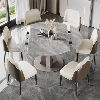 Metal and Slate Table Modern Minimalist Family Retractable Round Dining Table
