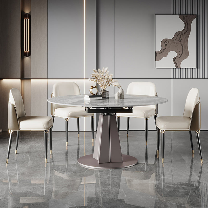 Metal and Slate Table Modern Minimalist Family Retractable Round Dining Table