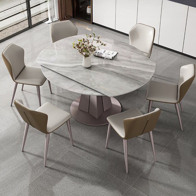 Metal and Slate Table Modern Minimalist Family Retractable Round Dining Table