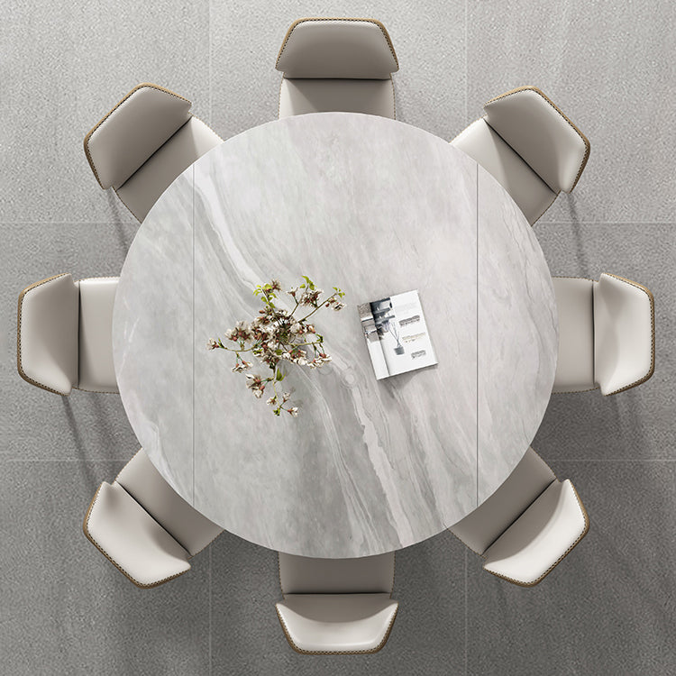 Metal and Slate Table Modern Minimalist Family Retractable Round Dining Table