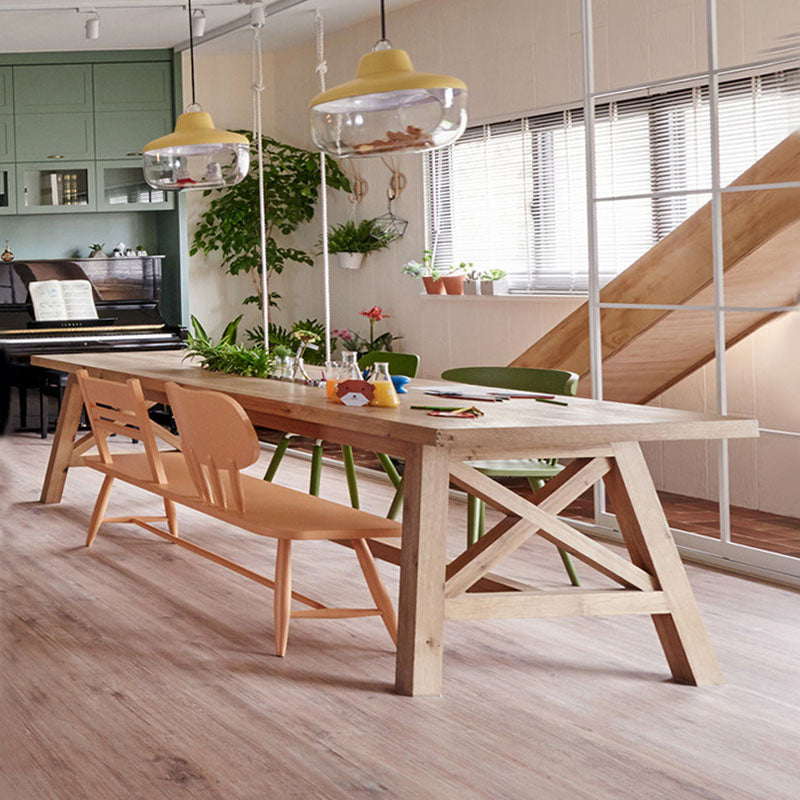 Wooden Trestle Base Dining Table Mid-Century Rectangle Kitchen Desk