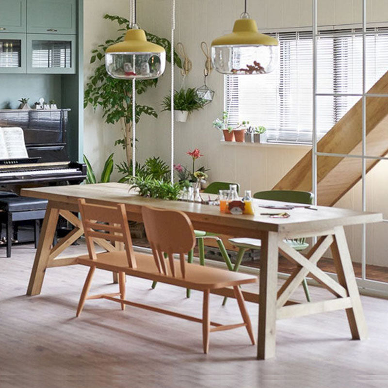Wooden Trestle Base Dining Table Mid-Century Rectangle Kitchen Desk