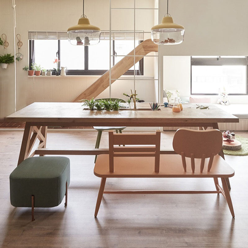 Wooden Trestle Base Dining Table Mid-Century Rectangle Kitchen Desk