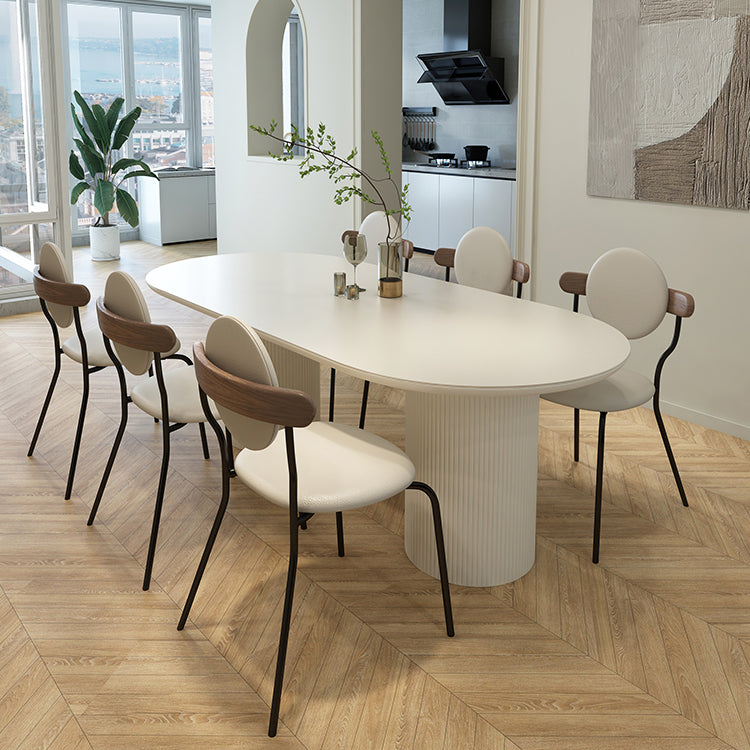 Metal and Slate Table Modern Minimalist Home Wood Base Dining Table Oval 55.1"L x 31.5"W x 29.5"H Without Chairs Clearhalo 'Dining Tables & Seating' 'Dining Tables' 'dining_table' 'furn' 'furn_dining_table' 'Furniture' 'Kitchen & Dining Furniture' 6266648