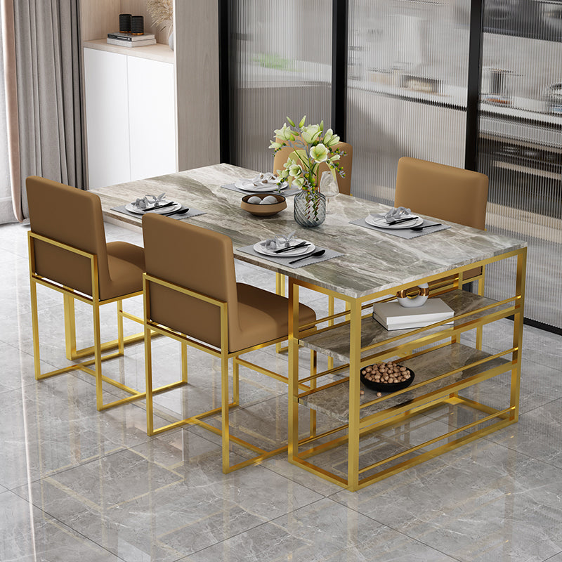 Metal and Slate Table Contemporary Family Rectangular Dining Table Gray 55.1"L x 31.5"W x 29.5"H Without Chairs Clearhalo 'Dining Tables & Seating' 'Dining Tables' 'dining_table' 'furn' 'furn_dining_table' 'Furniture' 'Kitchen & Dining Furniture' 6266717