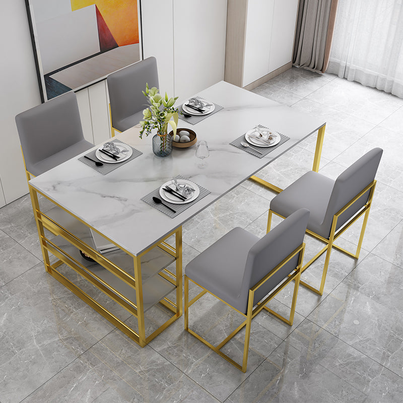 Metal and Slate Table Contemporary Family Rectangular Dining Table White 55.1"L x 31.5"W x 29.5"H Without Chairs Clearhalo 'Dining Tables & Seating' 'Dining Tables' 'dining_table' 'furn' 'furn_dining_table' 'Furniture' 'Kitchen & Dining Furniture' 6266719