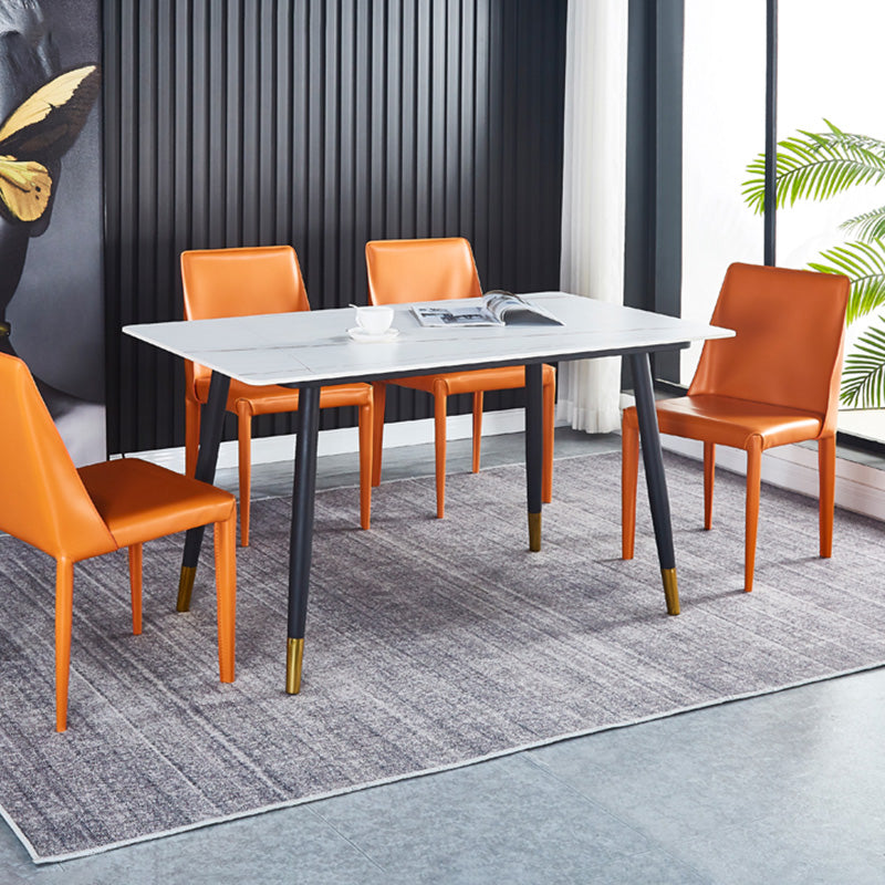 Eigentijdse metalen eetkamerstoel faux lederen armloze eetkamerstoel voor thuisgebruik