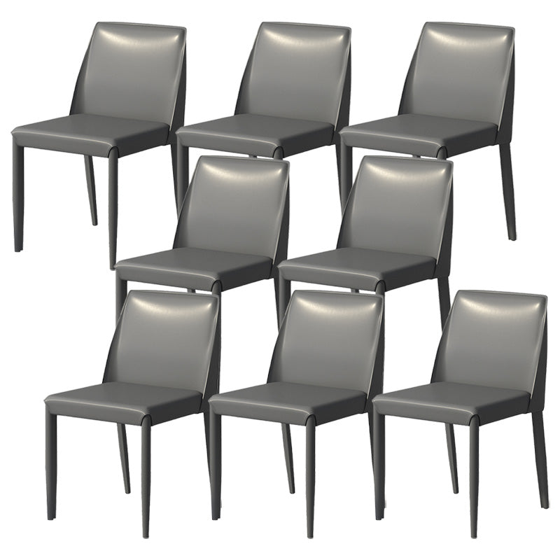 Eigentijdse metalen eetkamerstoel faux lederen armloze eetkamerstoel voor thuisgebruik