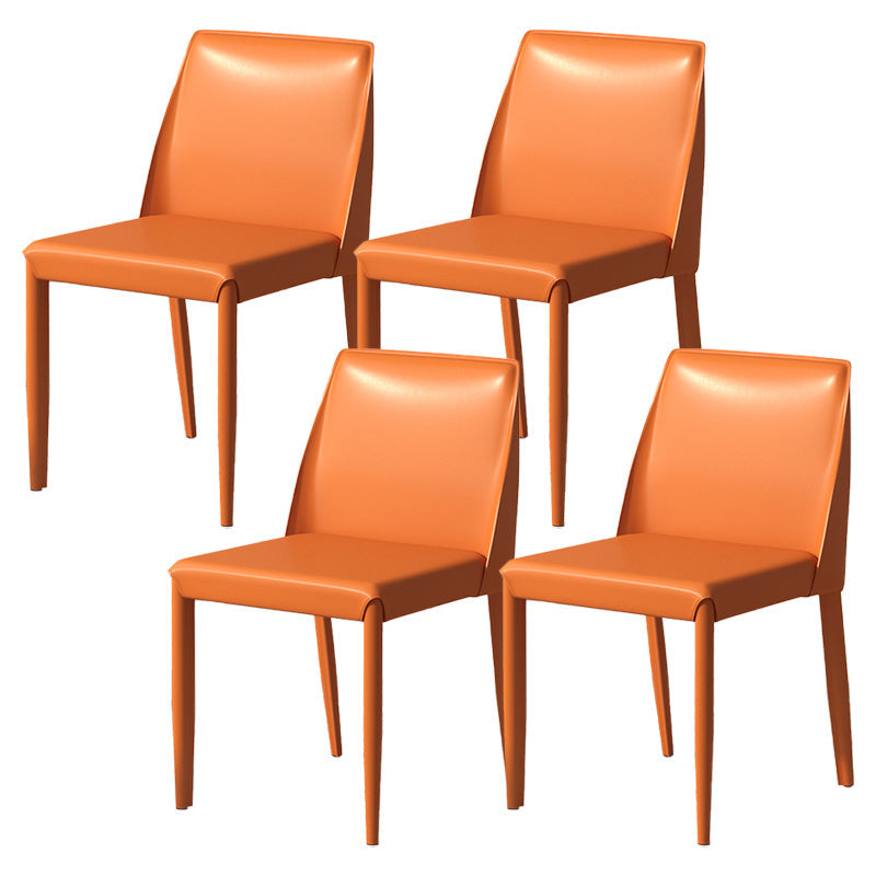 Eigentijdse metalen eetkamerstoel faux lederen armloze eetkamerstoel voor thuisgebruik