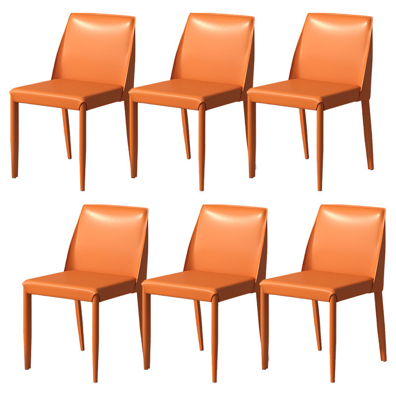 Eigentijdse metalen eetkamerstoel faux lederen armloze eetkamerstoel voor thuisgebruik