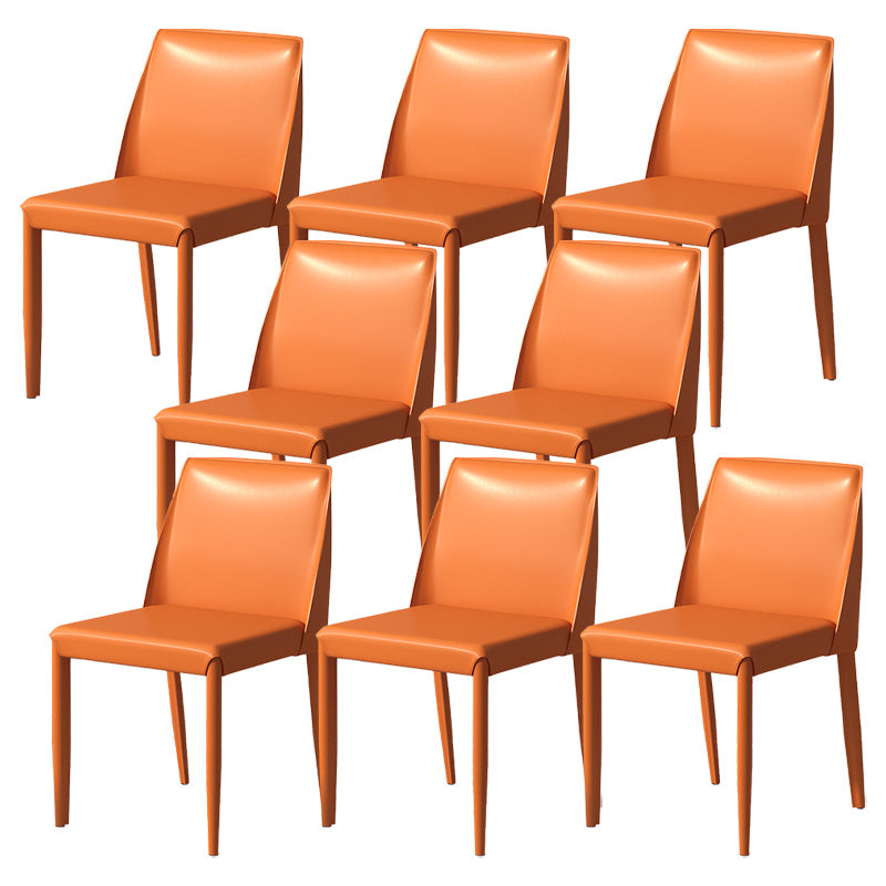 Eigentijdse metalen eetkamerstoel faux lederen armloze eetkamerstoel voor thuisgebruik