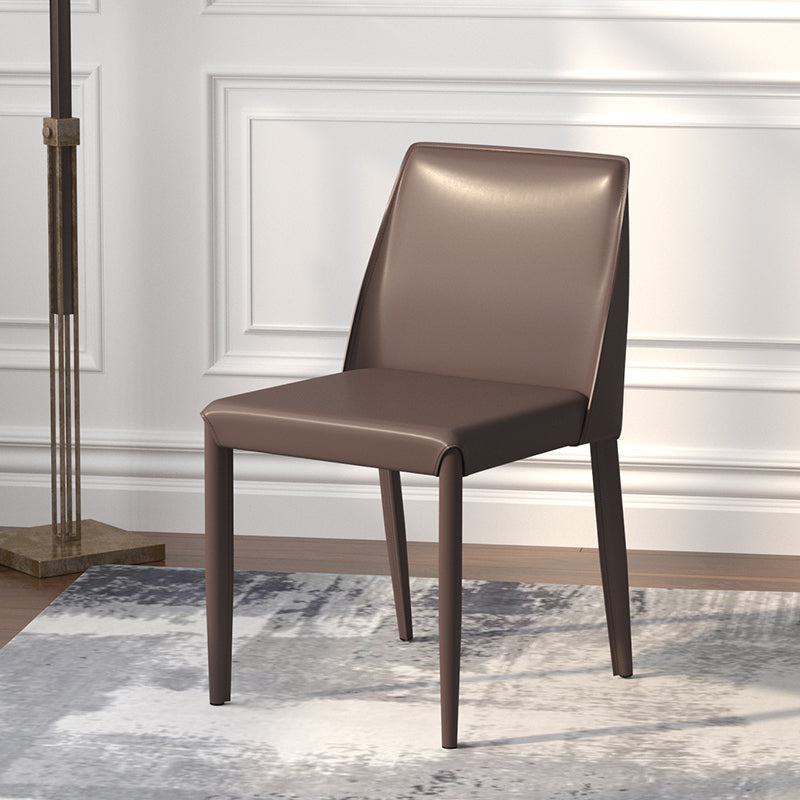 Eigentijdse metalen eetkamerstoel faux lederen armloze eetkamerstoel voor thuisgebruik