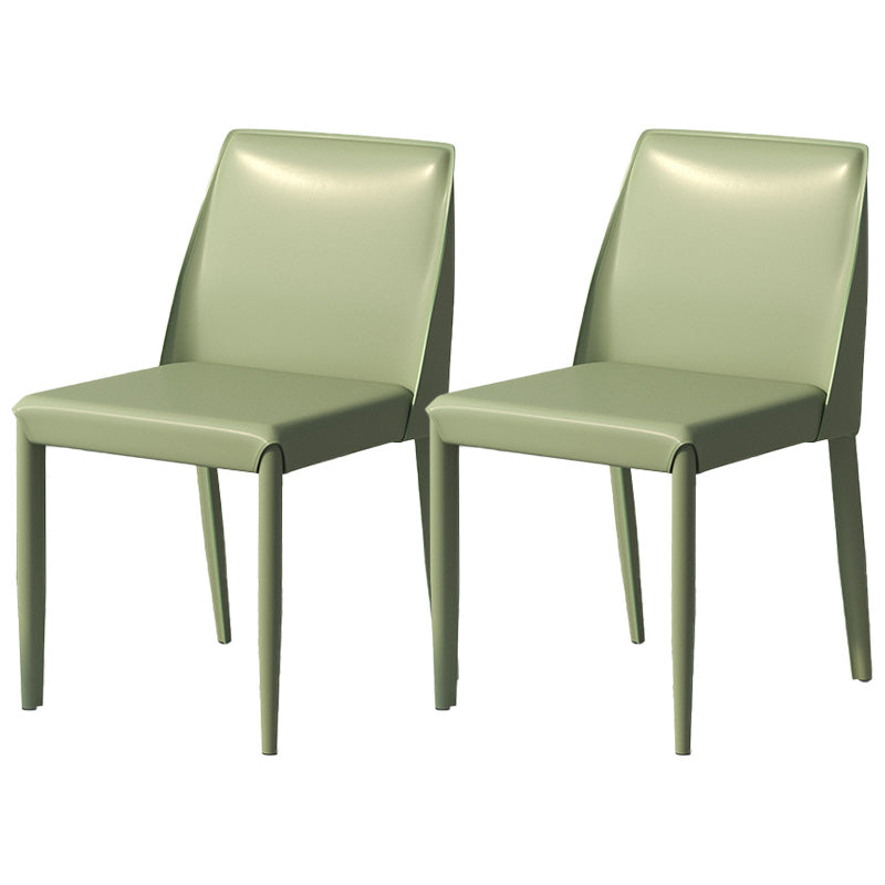 Eigentijdse metalen eetkamerstoel faux lederen armloze eetkamerstoel voor thuisgebruik