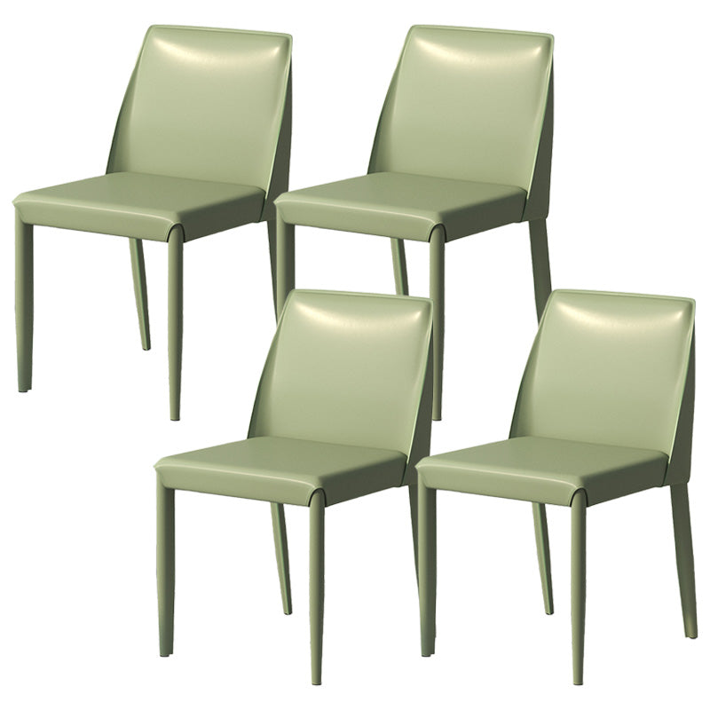 Eigentijdse metalen eetkamerstoel faux lederen armloze eetkamerstoel voor thuisgebruik