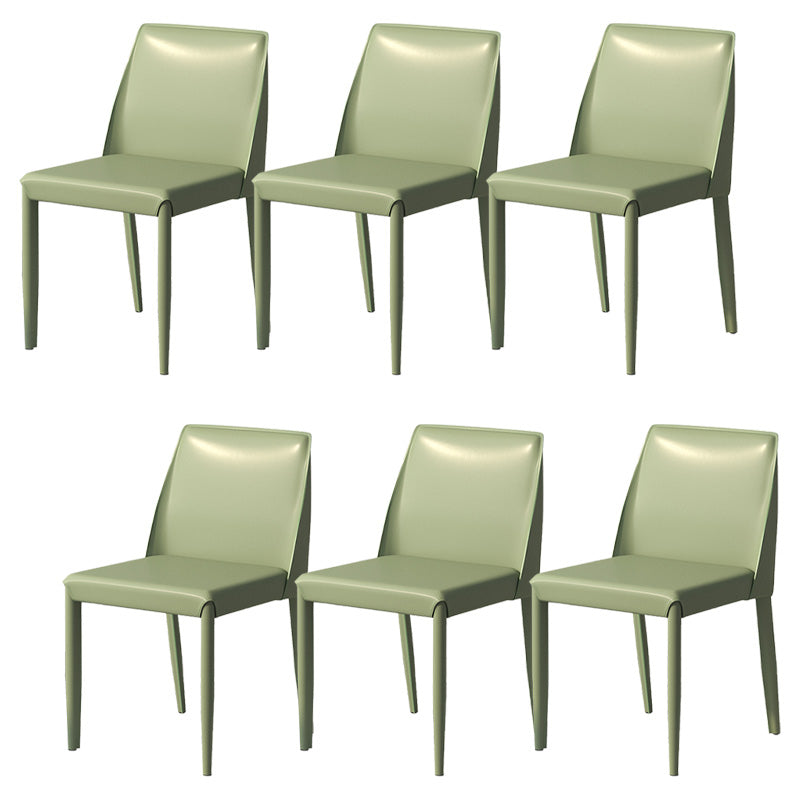 Eigentijdse metalen eetkamerstoel faux lederen armloze eetkamerstoel voor thuisgebruik