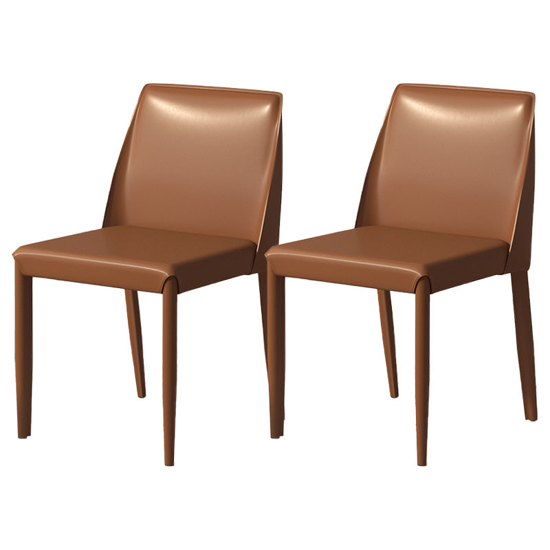 Eigentijdse metalen eetkamerstoel faux lederen armloze eetkamerstoel voor thuisgebruik