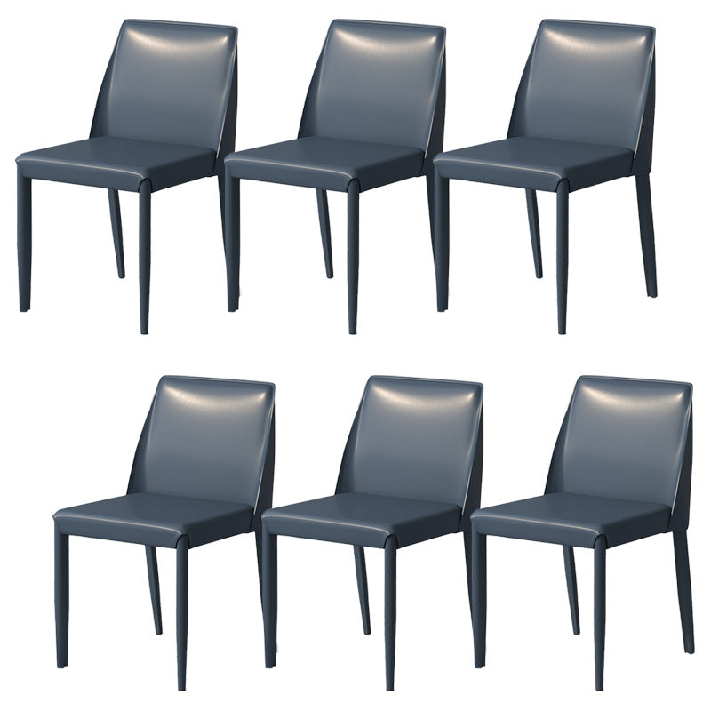 Eigentijdse metalen eetkamerstoel faux lederen armloze eetkamerstoel voor thuisgebruik