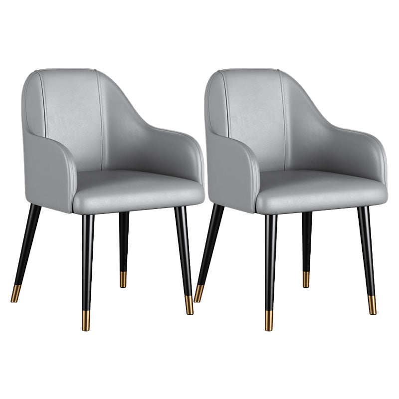 Glam Faux Leather Dining Chairs Metal Arm Dining Room Chairs Grey 2 Piece Set Clearhalo 'Dining Chairs' 'Dining Tables & Seating' 'dining_chair' 'furn' 'furn_dining_chair' 'Furniture' 'Kitchen & Dining Furniture' 6267187