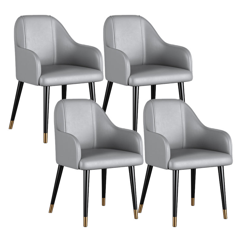 Glam Faux Leather Dining Chairs Metal Arm Dining Room Chairs Grey 4 Piece Set Clearhalo 'Dining Chairs' 'Dining Tables & Seating' 'dining_chair' 'furn' 'furn_dining_chair' 'Furniture' 'Kitchen & Dining Furniture' 6267188
