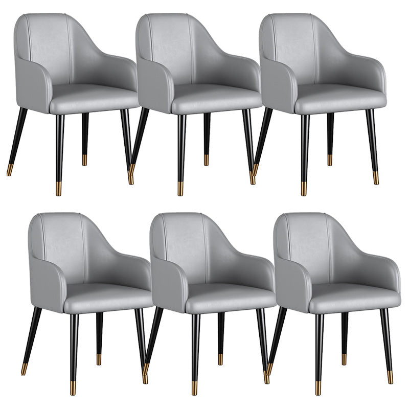 Glam Faux Leather Dining Chairs Metal Arm Dining Room Chairs Grey 6 Piece Set Clearhalo 'Dining Chairs' 'Dining Tables & Seating' 'dining_chair' 'furn' 'furn_dining_chair' 'Furniture' 'Kitchen & Dining Furniture' 6267190