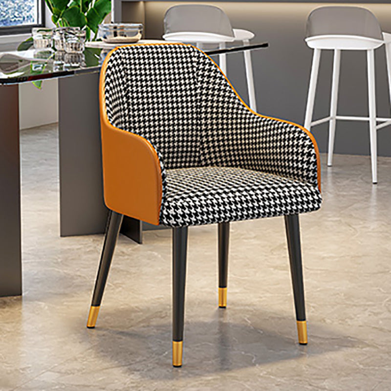 Glam Faux Leather Dining Chairs Metal Arm Dining Room Chairs Houndstooth pattern 1 Piece Clearhalo 'Dining Chairs' 'Dining Tables & Seating' 'dining_chair' 'furn' 'furn_dining_chair' 'Furniture' 'Kitchen & Dining Furniture' 6267191