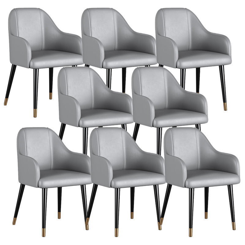 Glam Faux Leather Dining Chairs Metal Arm Dining Room Chairs Grey 8 Piece Set Clearhalo 'Dining Chairs' 'Dining Tables & Seating' 'dining_chair' 'furn' 'furn_dining_chair' 'Furniture' 'Kitchen & Dining Furniture' 6267192