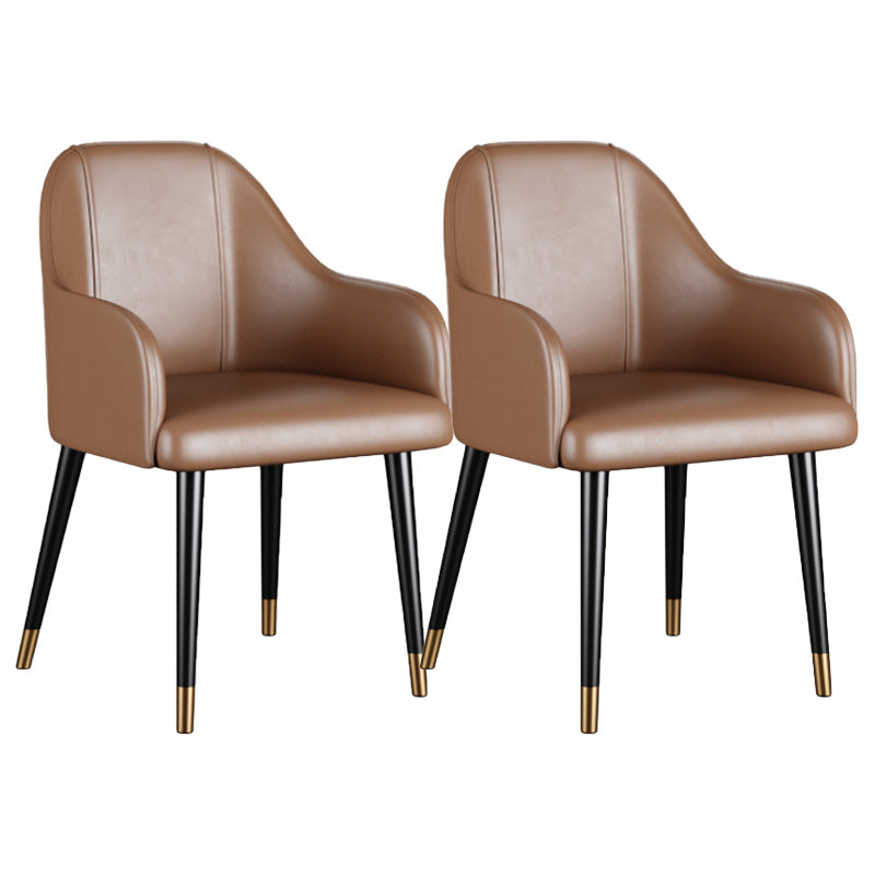 Glam Faux Leather Dining Chairs Metal Arm Dining Room Chairs Brown 2 Piece Set Clearhalo 'Dining Chairs' 'Dining Tables & Seating' 'dining_chair' 'furn' 'furn_dining_chair' 'Furniture' 'Kitchen & Dining Furniture' 6267197