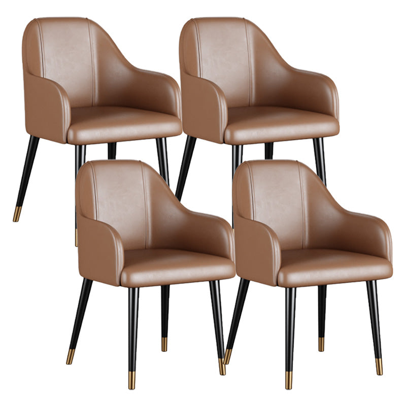 Glam Faux Leather Dining Chairs Metal Arm Dining Room Chairs Brown 4 Piece Set Clearhalo 'Dining Chairs' 'Dining Tables & Seating' 'dining_chair' 'furn' 'furn_dining_chair' 'Furniture' 'Kitchen & Dining Furniture' 6267198