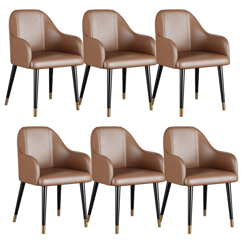 Glam Faux Leather Dining Chairs Metal Arm Dining Room Chairs Brown 6 Piece Set Clearhalo 'Dining Chairs' 'Dining Tables & Seating' 'dining_chair' 'furn' 'furn_dining_chair' 'Furniture' 'Kitchen & Dining Furniture' 6267199