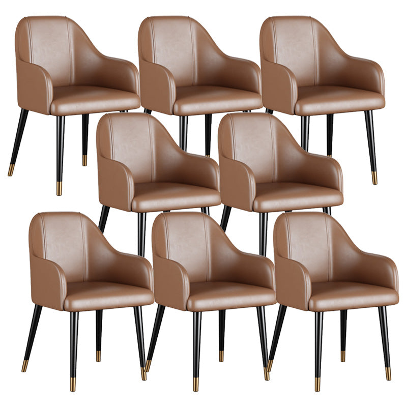 Glam Faux Leather Dining Chairs Metal Arm Dining Room Chairs Brown 8 Piece Set Clearhalo 'Dining Chairs' 'Dining Tables & Seating' 'dining_chair' 'furn' 'furn_dining_chair' 'Furniture' 'Kitchen & Dining Furniture' 6267200
