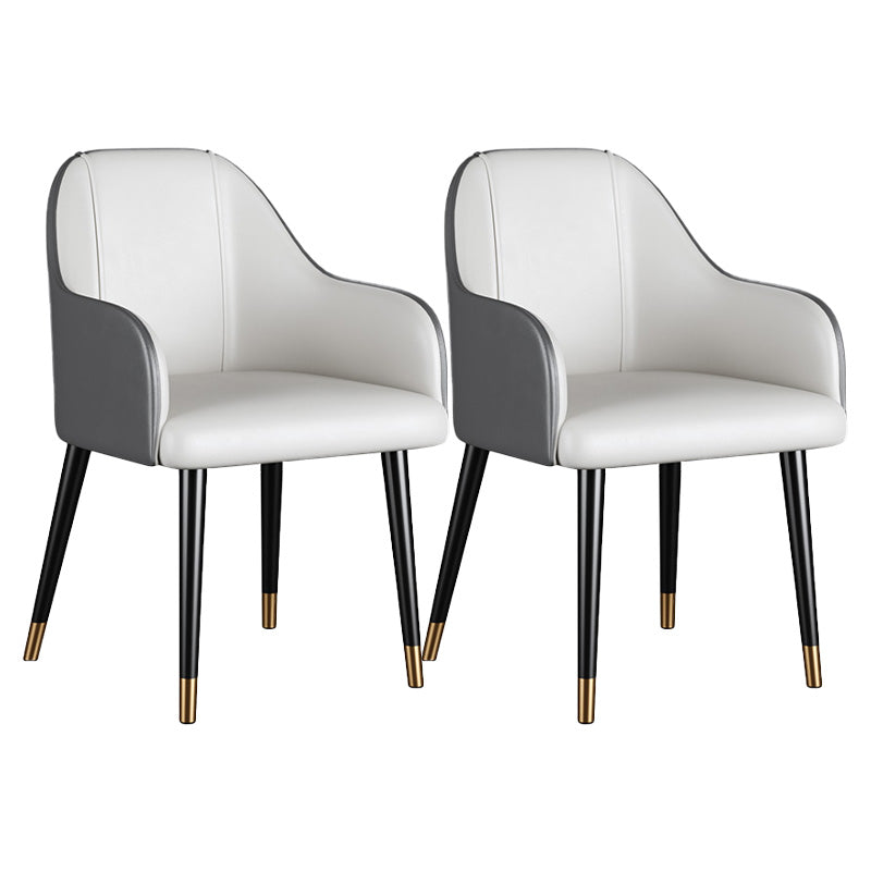 Glam Faux Leather Dining Chairs Metal Arm Dining Room Chairs Off-White 2 Piece Set Clearhalo 'Dining Chairs' 'Dining Tables & Seating' 'dining_chair' 'furn' 'furn_dining_chair' 'Furniture' 'Kitchen & Dining Furniture' 6267201