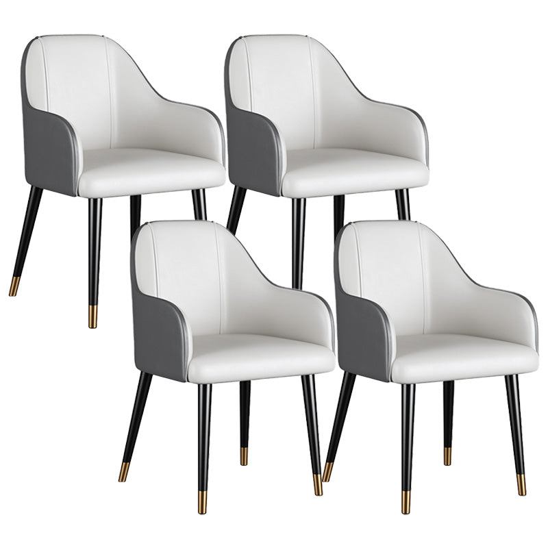 Glam Faux Leather Dining Chairs Metal Arm Dining Room Chairs Off-White 4 Piece Set Clearhalo 'Dining Chairs' 'Dining Tables & Seating' 'dining_chair' 'furn' 'furn_dining_chair' 'Furniture' 'Kitchen & Dining Furniture' 6267202