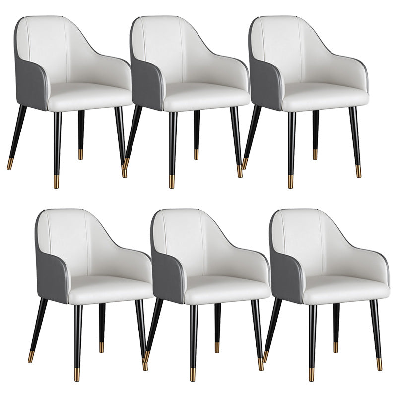 Glam Faux Leather Dining Chairs Metal Arm Dining Room Chairs Off-White 6 Piece Set Clearhalo 'Dining Chairs' 'Dining Tables & Seating' 'dining_chair' 'furn' 'furn_dining_chair' 'Furniture' 'Kitchen & Dining Furniture' 6267203