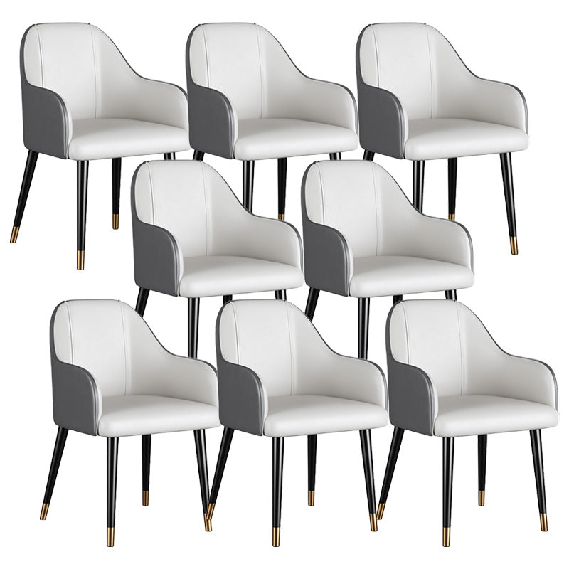 Glam Faux Leather Dining Chairs Metal Arm Dining Room Chairs Off-White 8 Piece Set Clearhalo 'Dining Chairs' 'Dining Tables & Seating' 'dining_chair' 'furn' 'furn_dining_chair' 'Furniture' 'Kitchen & Dining Furniture' 6267204
