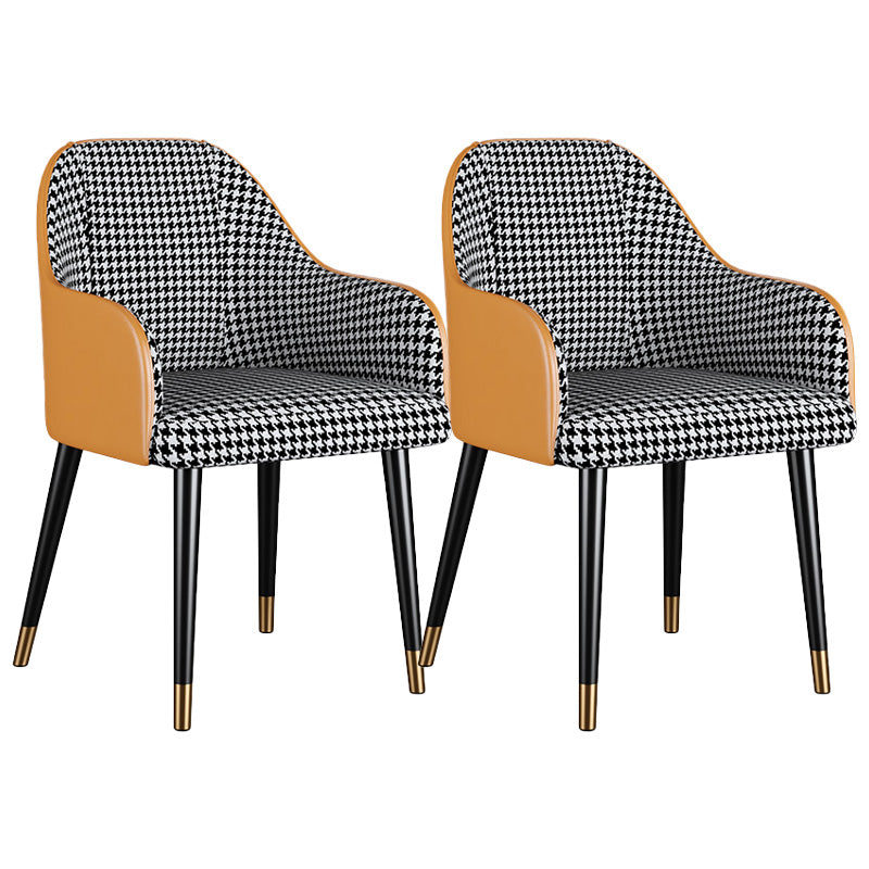 Glam Faux Leather Dining Chairs Metal Arm Dining Room Chairs Houndstooth pattern 2 Piece Set Clearhalo 'Dining Chairs' 'Dining Tables & Seating' 'dining_chair' 'furn' 'furn_dining_chair' 'Furniture' 'Kitchen & Dining Furniture' 6267205