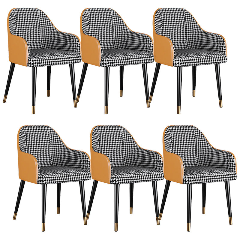 Glam Faux Leather Dining Chairs Metal Arm Dining Room Chairs Houndstooth pattern 6 Piece Set Clearhalo 'Dining Chairs' 'Dining Tables & Seating' 'dining_chair' 'furn' 'furn_dining_chair' 'Furniture' 'Kitchen & Dining Furniture' 6267207