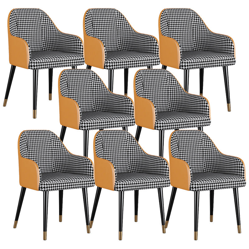 Glam Faux Leather Dining Chairs Metal Arm Dining Room Chairs Houndstooth pattern 8 Piece Set Clearhalo 'Dining Chairs' 'Dining Tables & Seating' 'dining_chair' 'furn' 'furn_dining_chair' 'Furniture' 'Kitchen & Dining Furniture' 6267208