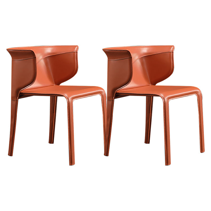 Contemporary Metal Dining Room Chairs Arm Leather Dining Chairs for Home Use Brown 2 Piece Set Clearhalo 'Dining Chairs' 'Dining Tables & Seating' 'dining_chair' 'furn' 'furn_dining_chair' 'Furniture' 'Kitchen & Dining Furniture' 6267222