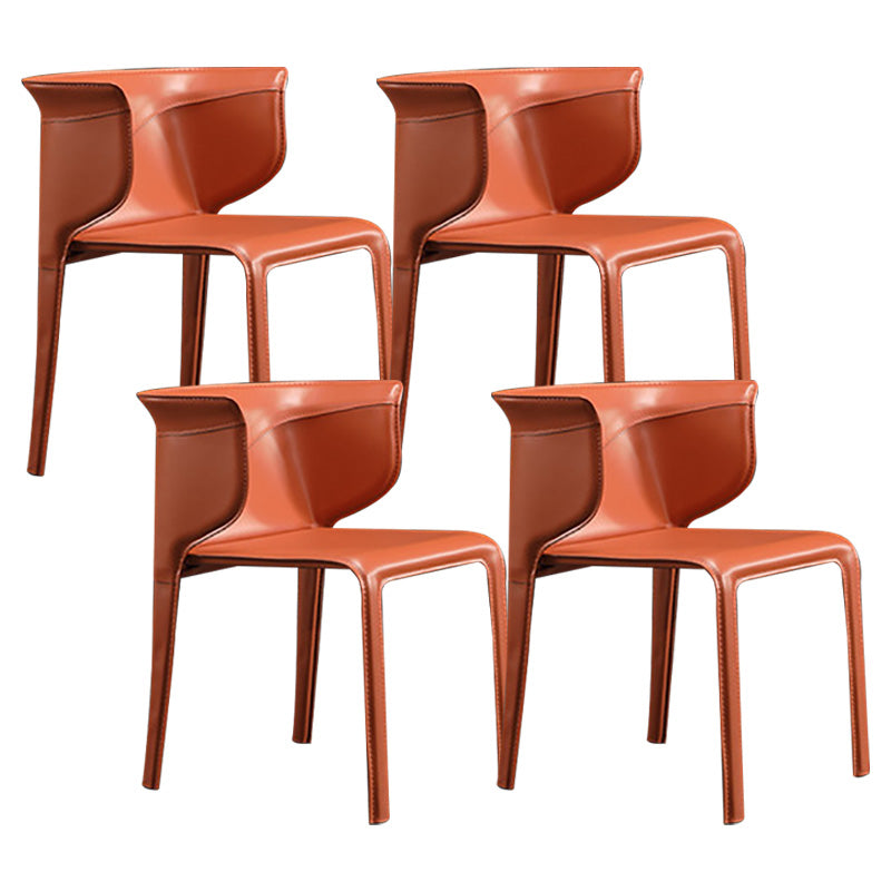 Contemporary Metal Dining Room Chairs Arm Leather Dining Chairs for Home Use Brown 4 Piece Set Clearhalo 'Dining Chairs' 'Dining Tables & Seating' 'dining_chair' 'furn' 'furn_dining_chair' 'Furniture' 'Kitchen & Dining Furniture' 6267224