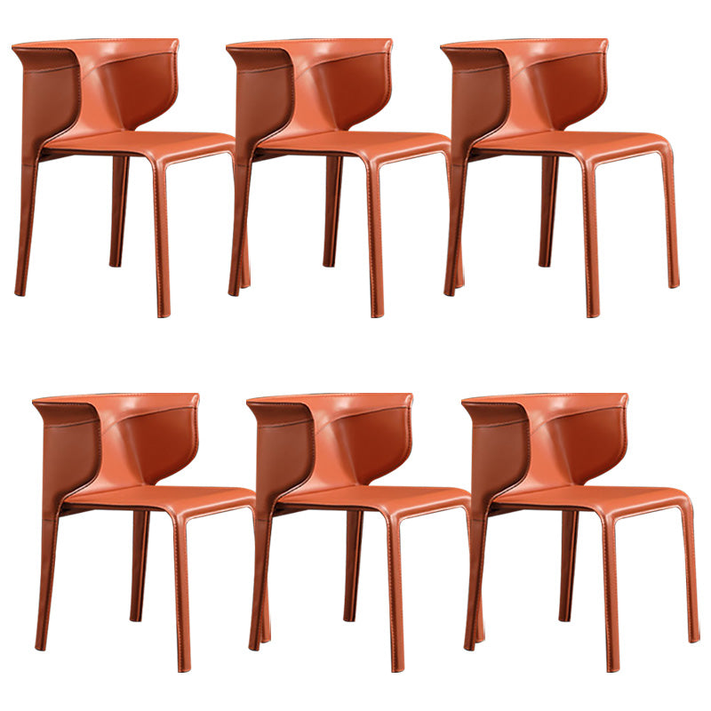 Contemporary Metal Dining Room Chairs Arm Leather Dining Chairs for Home Use Brown 6 Piece Set Clearhalo 'Dining Chairs' 'Dining Tables & Seating' 'dining_chair' 'furn' 'furn_dining_chair' 'Furniture' 'Kitchen & Dining Furniture' 6267227