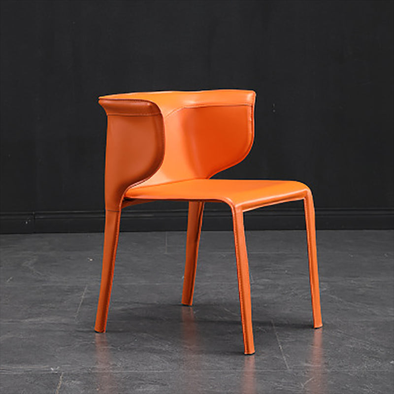 Contemporary Metal Dining Room Chairs Arm Leather Dining Chairs for Home Use Orange 1 Piece Clearhalo 'Dining Chairs' 'Dining Tables & Seating' 'dining_chair' 'furn' 'furn_dining_chair' 'Furniture' 'Kitchen & Dining Furniture' 6267234