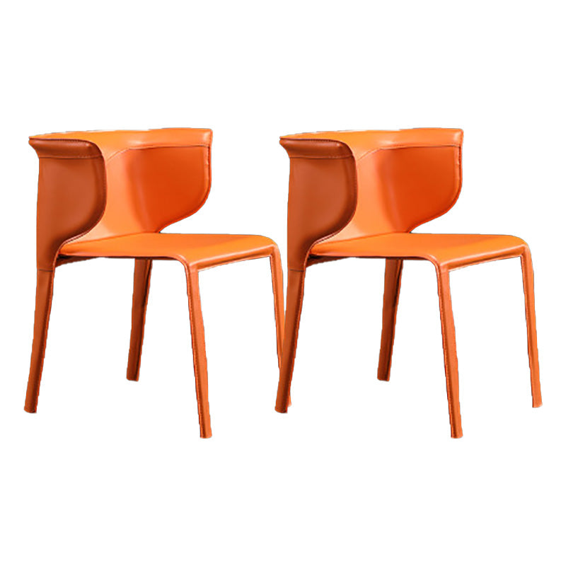 Contemporary Metal Dining Room Chairs Arm Leather Dining Chairs for Home Use Orange 2 Piece Set Clearhalo 'Dining Chairs' 'Dining Tables & Seating' 'dining_chair' 'furn' 'furn_dining_chair' 'Furniture' 'Kitchen & Dining Furniture' 6267235