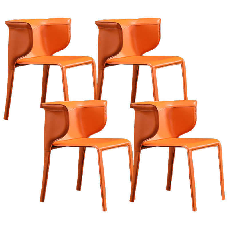 Contemporary Metal Dining Room Chairs Arm Leather Dining Chairs for Home Use Orange 4 Piece Set Clearhalo 'Dining Chairs' 'Dining Tables & Seating' 'dining_chair' 'furn' 'furn_dining_chair' 'Furniture' 'Kitchen & Dining Furniture' 6267236