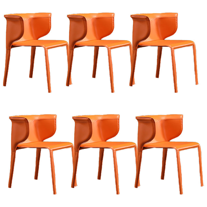 Contemporary Metal Dining Room Chairs Arm Leather Dining Chairs for Home Use Orange 6 Piece Set Clearhalo 'Dining Chairs' 'Dining Tables & Seating' 'dining_chair' 'furn' 'furn_dining_chair' 'Furniture' 'Kitchen & Dining Furniture' 6267237