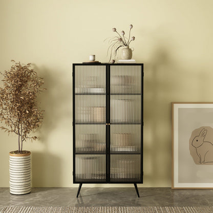 53"H Rectangular Metal Side Board Modern Minimalist Home Sideboard with Door Black Clearhalo 'buffet_sideboard' 'Buffets & Sideboards' 'furn' 'furn_buffet_sideboard' 'Furniture' 'Kitchen & Dining Furniture' 6267382