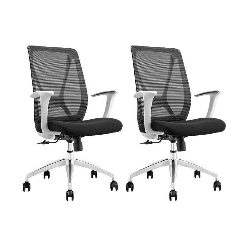 Modern Desk Chair Mesh Computer Chair Conference Chair with Wheels White-Black 2 Piece Set Clearhalo 'furn' 'furn_office_chair' 'Furniture' 'Office Chairs' 'Office Furniture' 'office_chair' 6267631